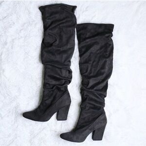 Over The Knee Charcoal Suede Heeled Boots